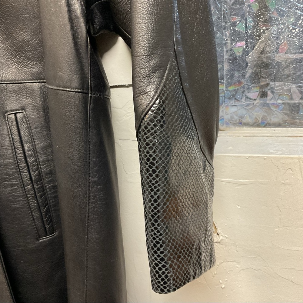 Vintage Giovinezza Moda by Rocco Leather Trench Black Coat Size Small - Picture 10 of 15
